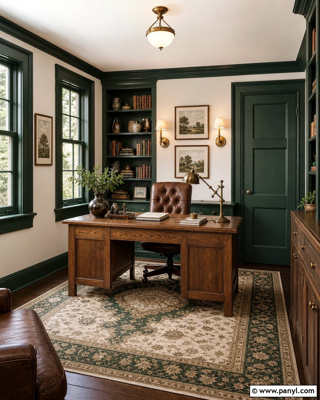 Forest Green Painted Trim With White Walls - 30 painted trim white walls