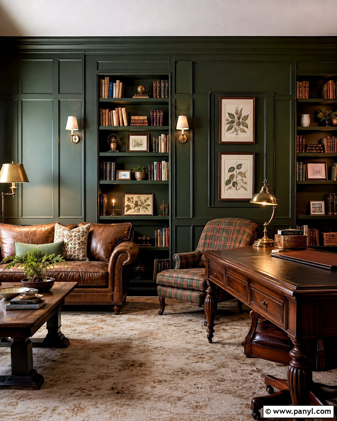 Forest Green Paneled Library - 20 dark paneled walls