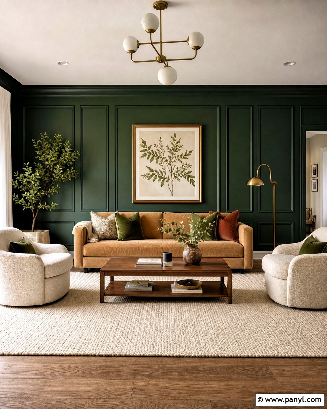 Forest Green Paneled Wall - 20 dark feature wall living room ideas