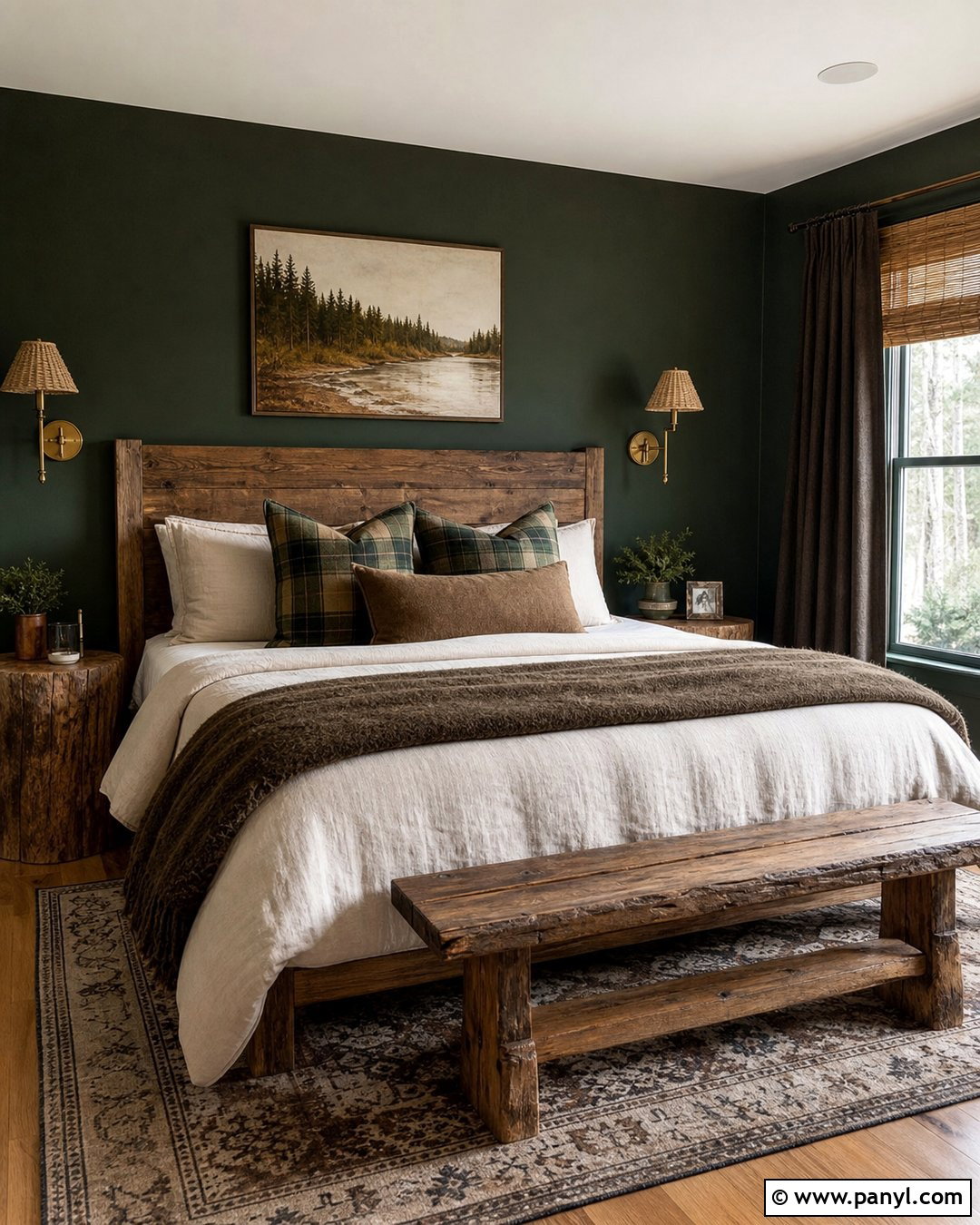 Forest Green Rustic Bedroom - 20 Green Wall Rustic Style Ideas