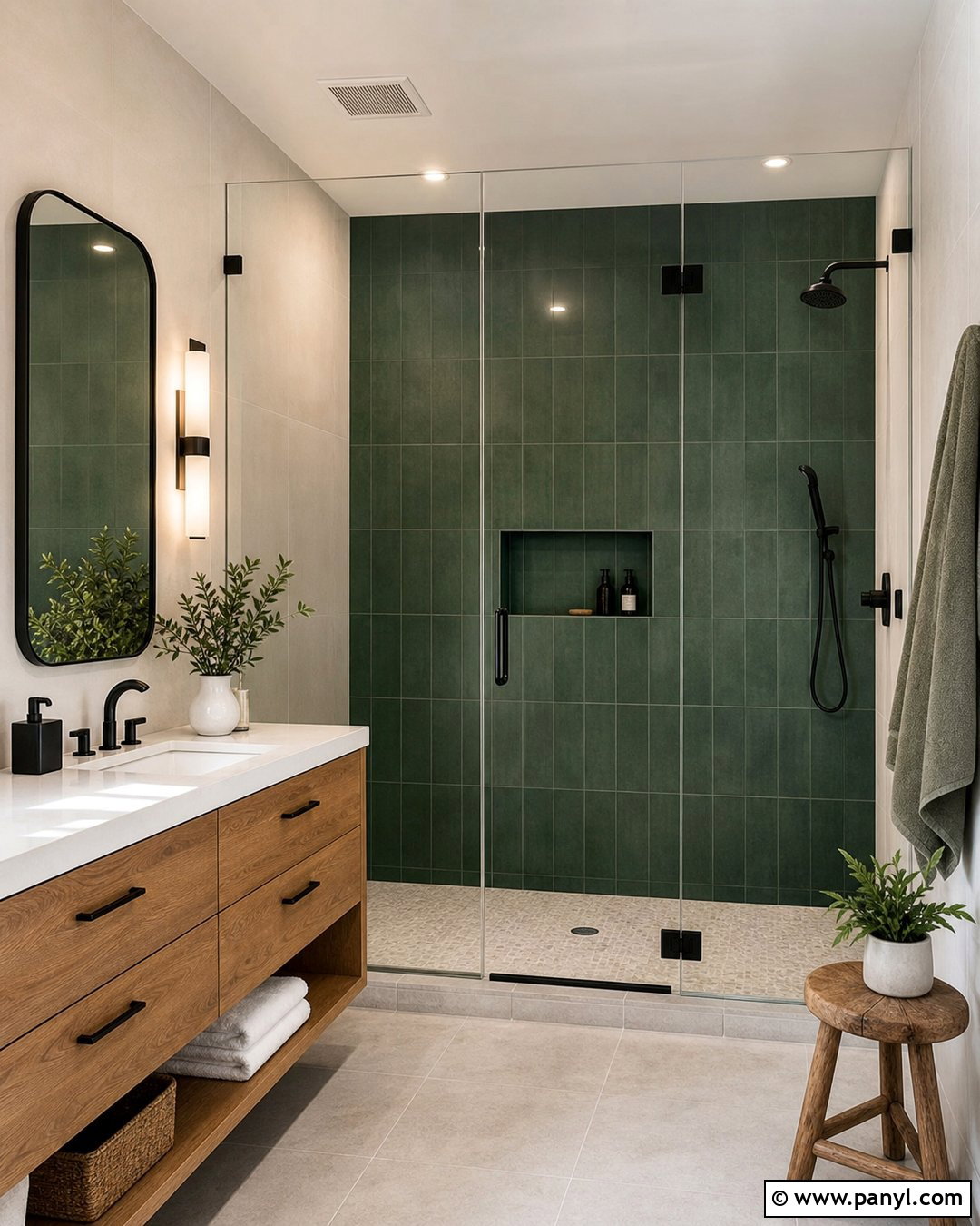 Forest Green Shower Accent Wall - 35 Green Accent Wall Bathroom Ideas