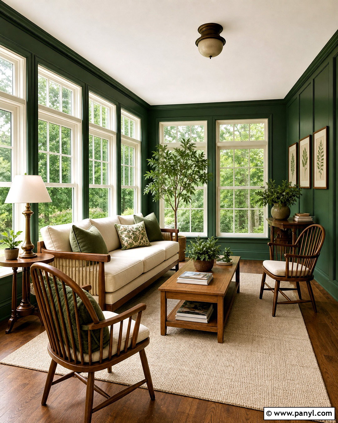 Forest Green Sunroom With Wood Furniture - 20 green sunroom ideas