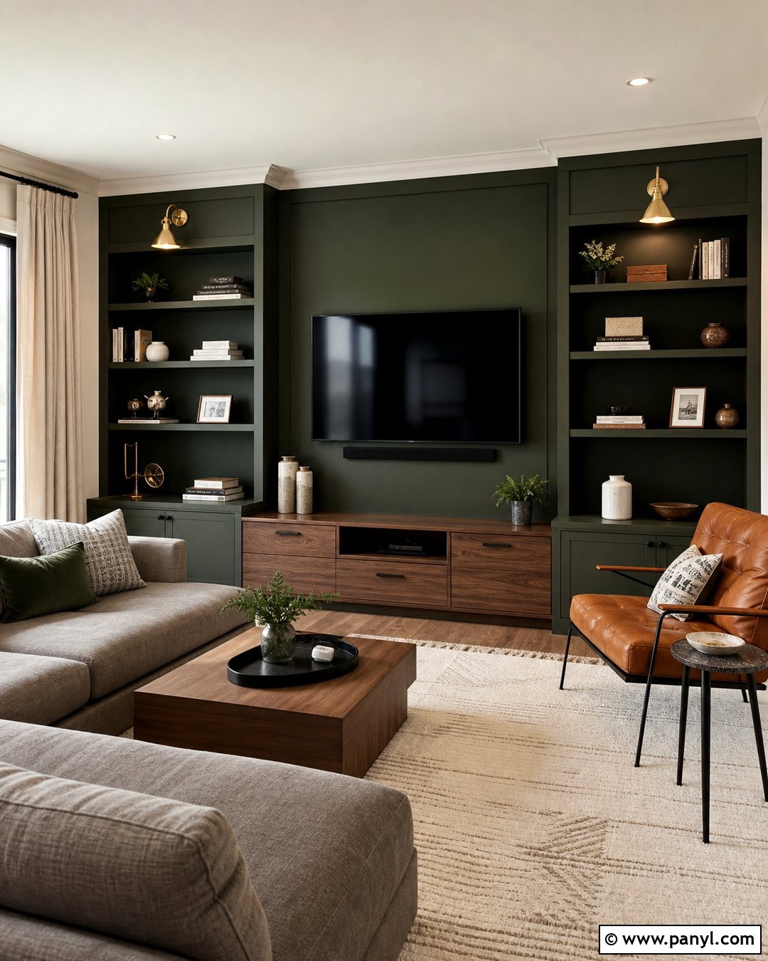 Forest Green TV Accent Wall - 25 Wall Accent Paint Ideas