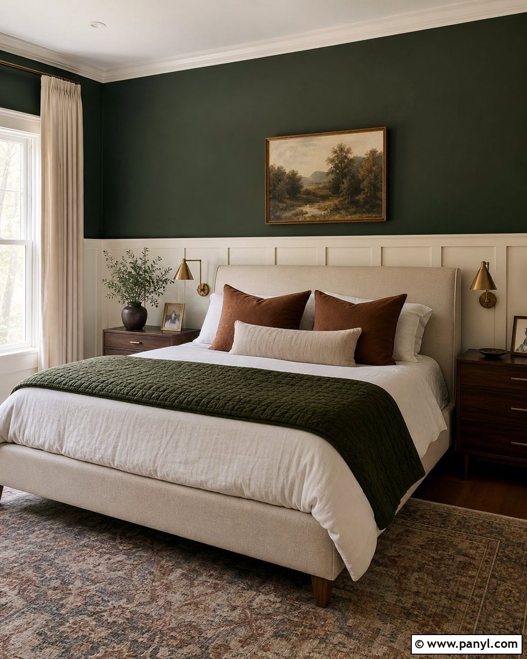 Forest Green Top Half With Cream Paneling - 20 Dark Paint Top Half Of Wall Ideas