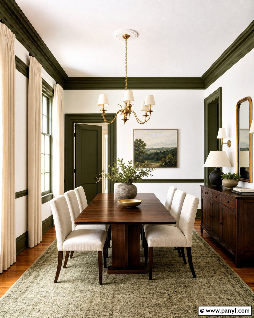 Forest Green Trim Dining Room - 20 white walls green trim ideas