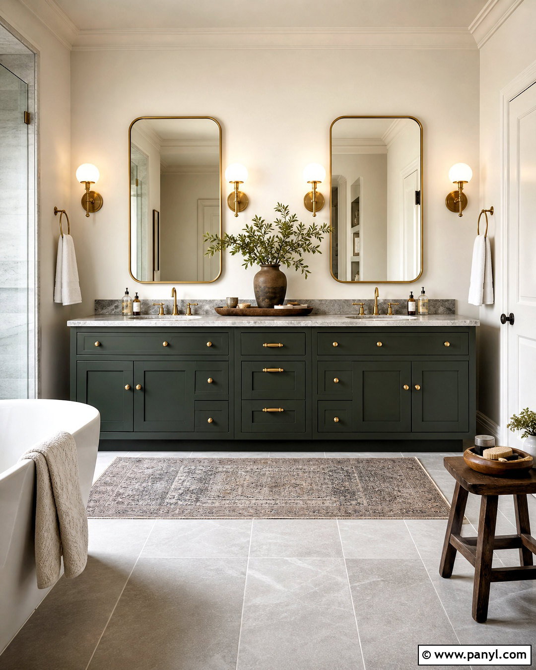Forest Green Vanity With Grey Marble - 20 grey and green bathroom ideas