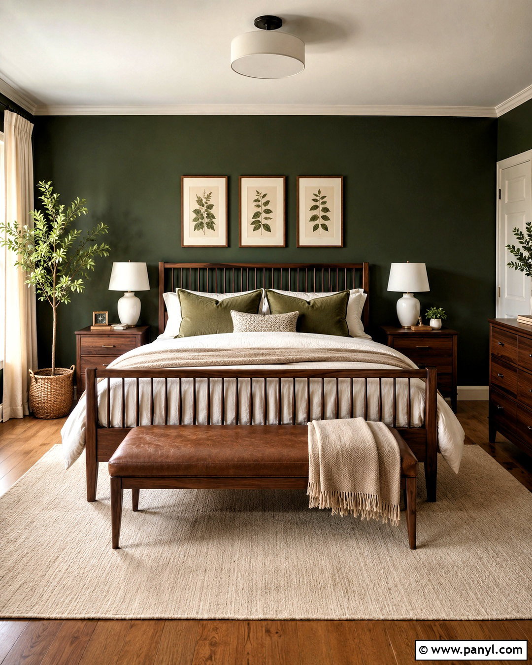 Forest Green Wall Bedroom With Walnut Furniture - 20 dark wall bedroom ideas