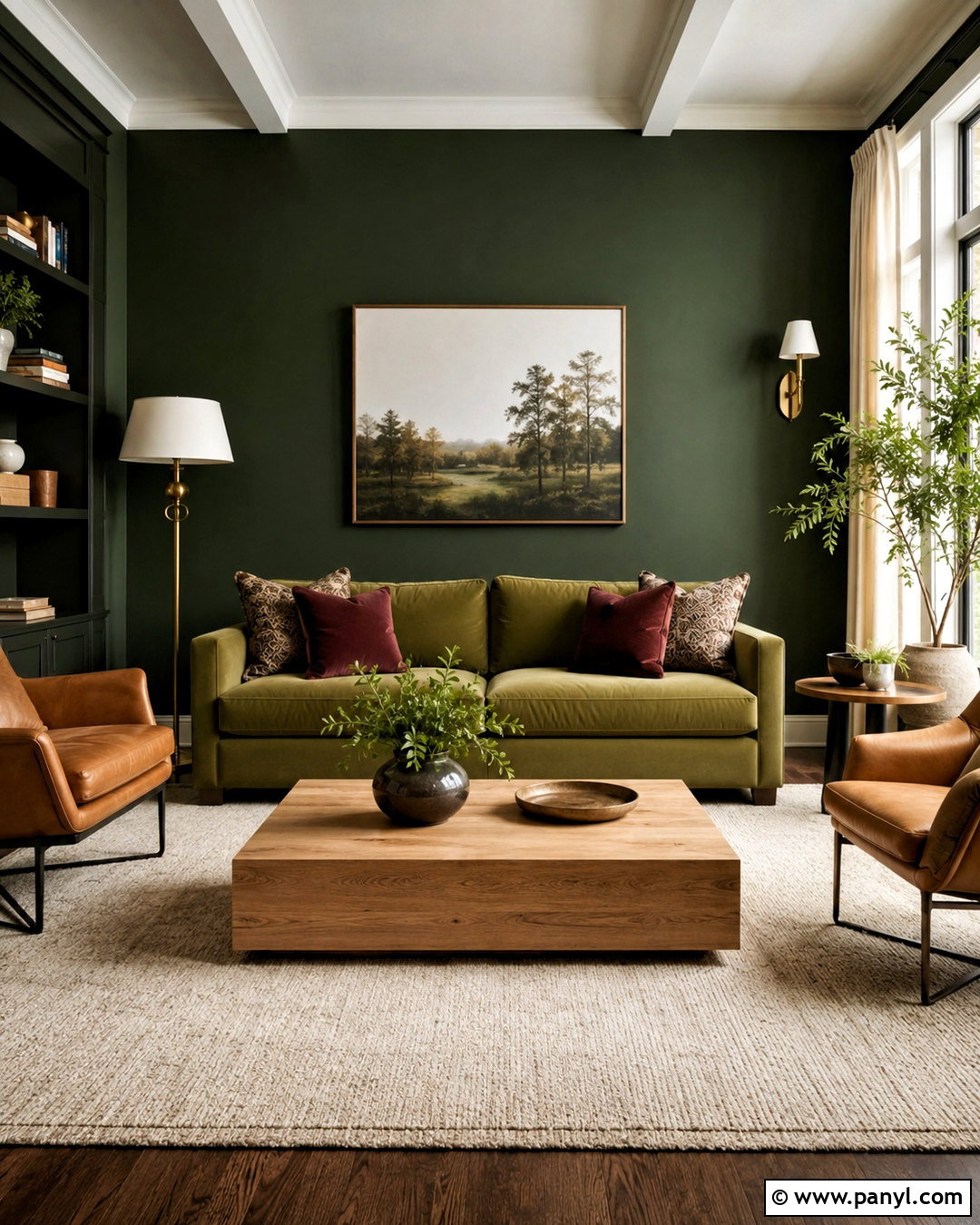 Forest Green Wall Color With Green Sofa - 35 Wall Color For Green Sofa Ideas