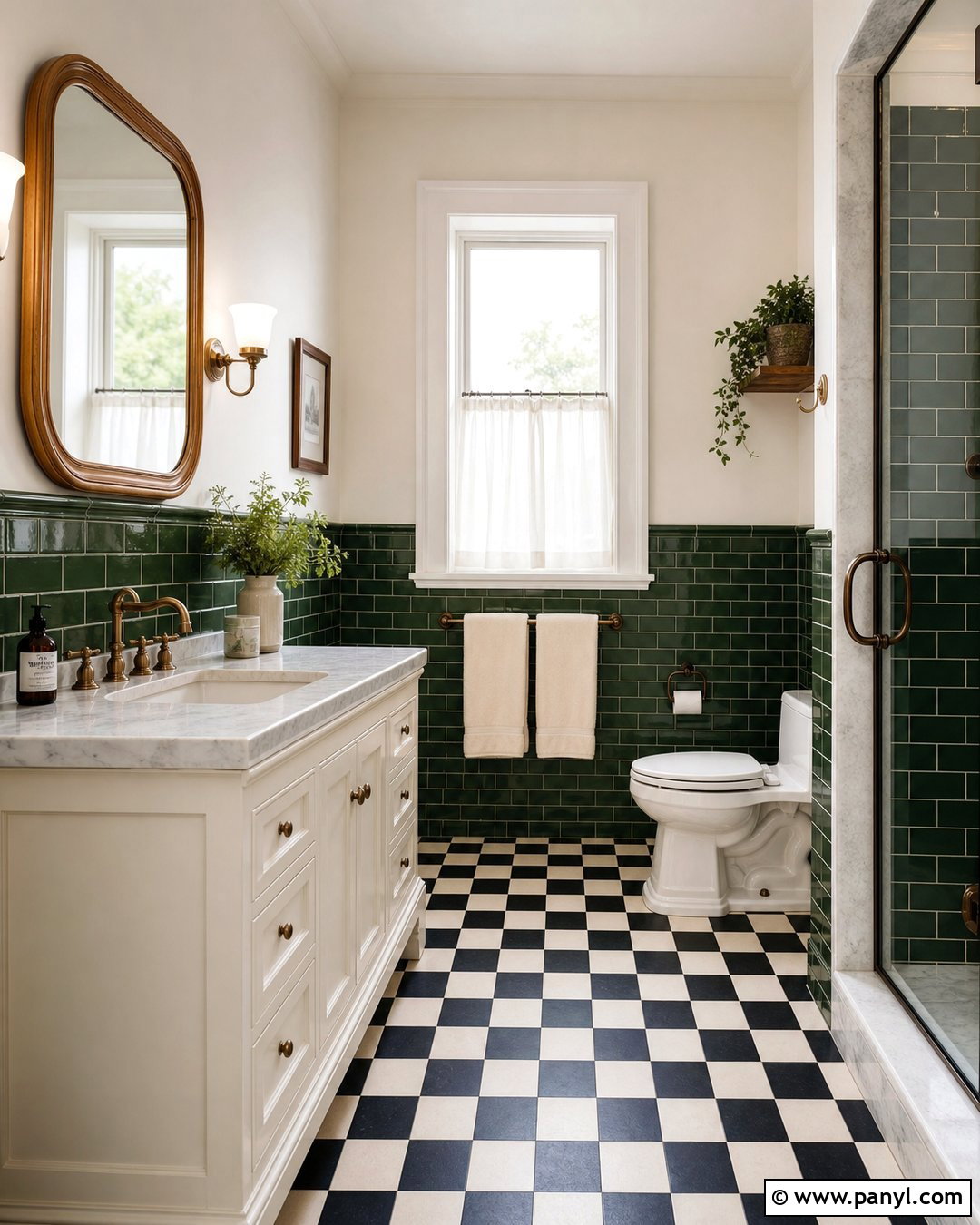 Forest Green Wall Tiles With Checkerboard Floor Tiles - 25 Wall And Floor Tiles Color Combination Ideas
