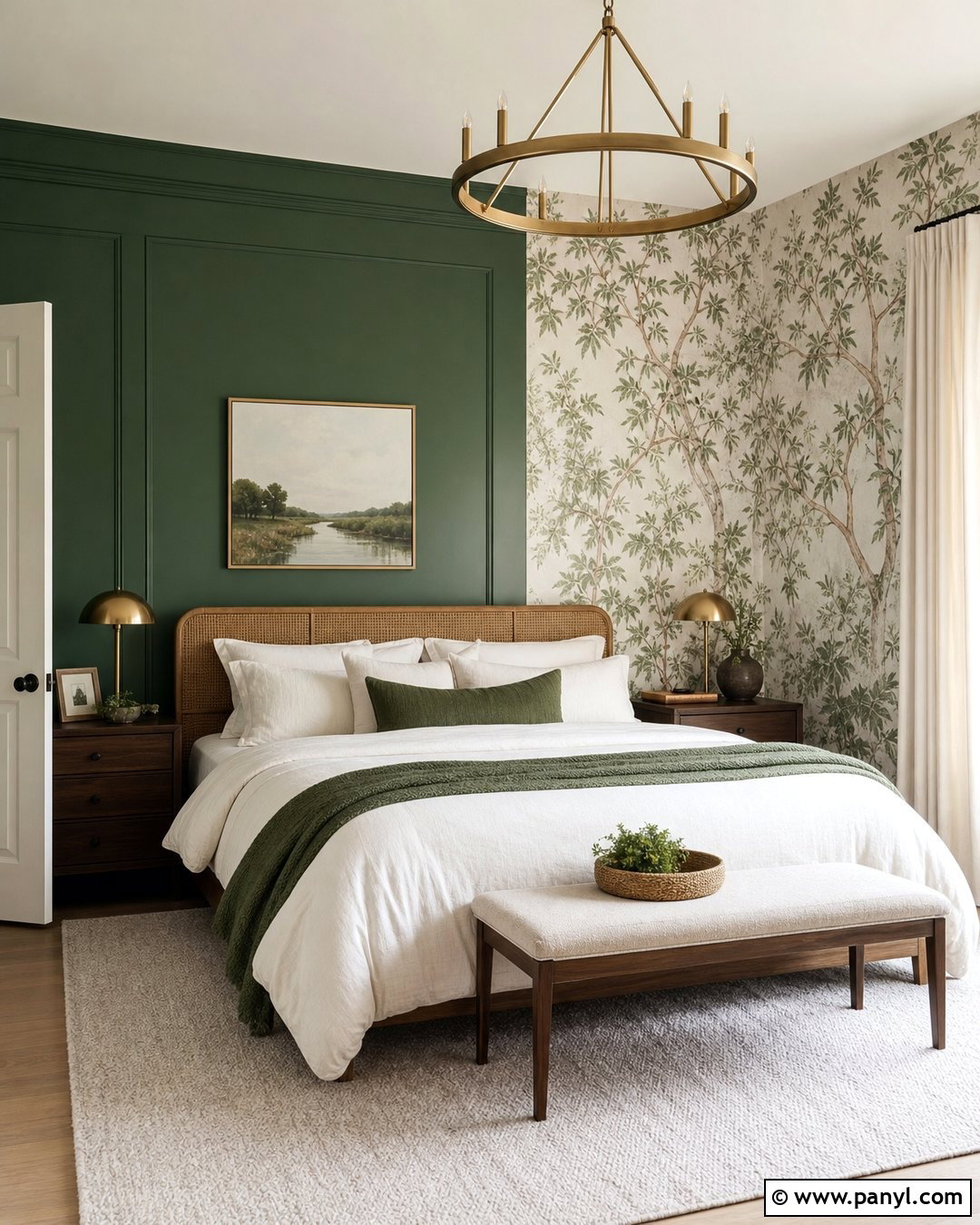 Forest Green Wall With Botanical Wallpaper - 35 forest green accent wall ideas