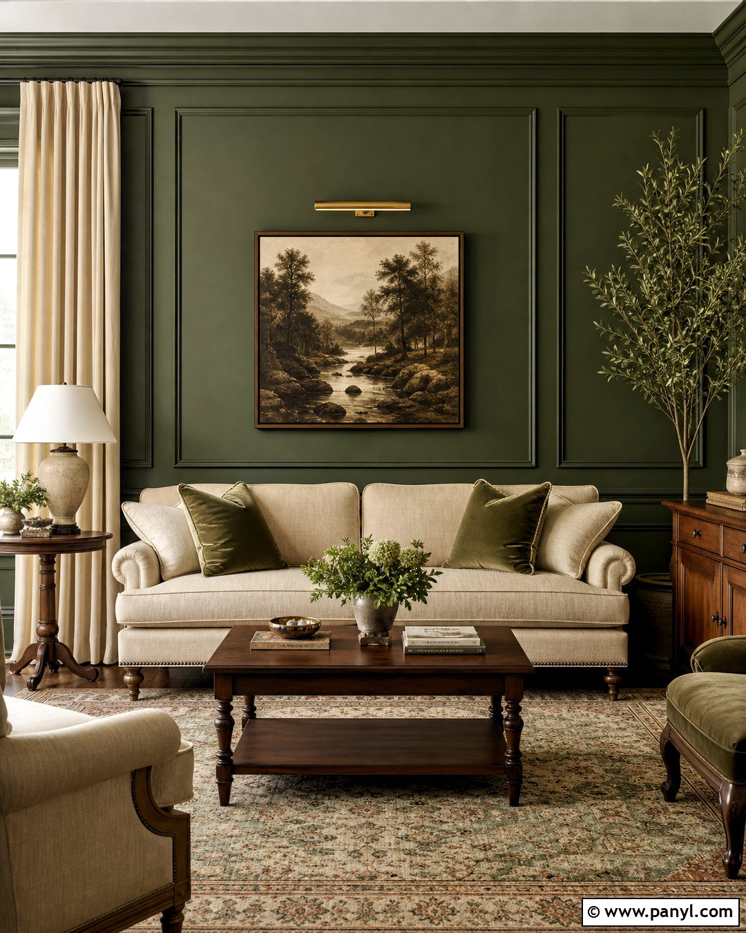 Forest Green Wall With Picture Molding - 20 green wall decor ideas