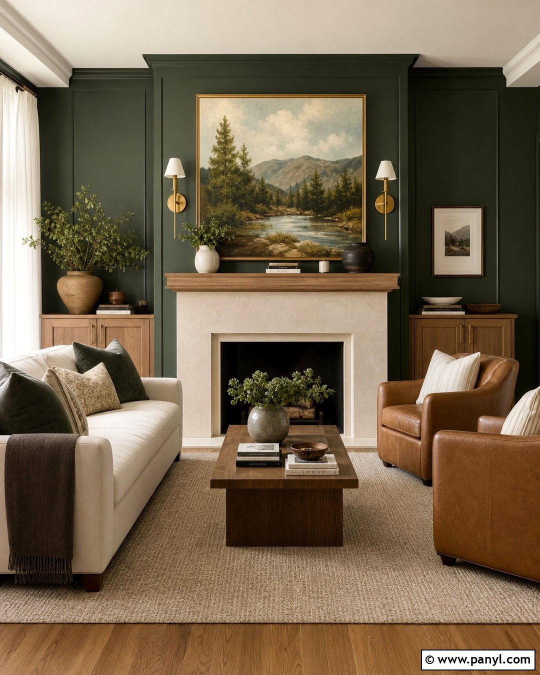 Forest Green Walls Around A Fireplace - 30 forest green walls