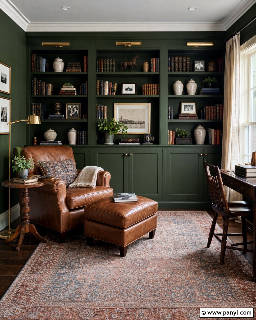 Forest Green Walls In A Home Library - 30 forest green walls