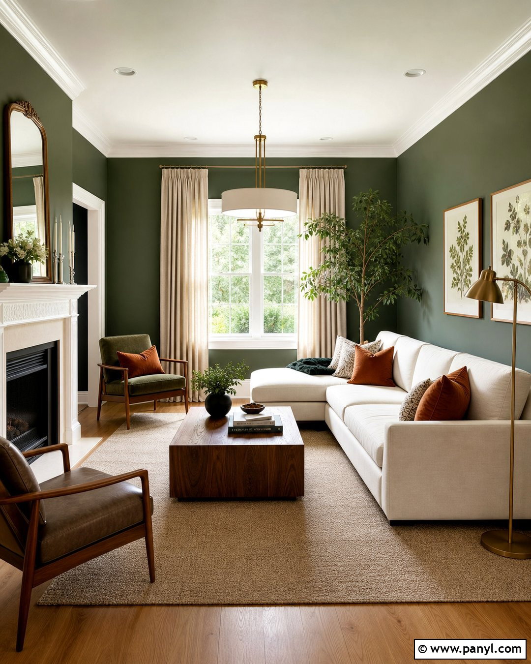 Forest Green Walls With A Cream Sofa - 30 forest green walls