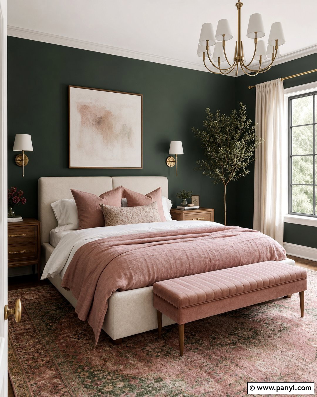 Forest Green Walls With Blush Pink - 30 forest green walls