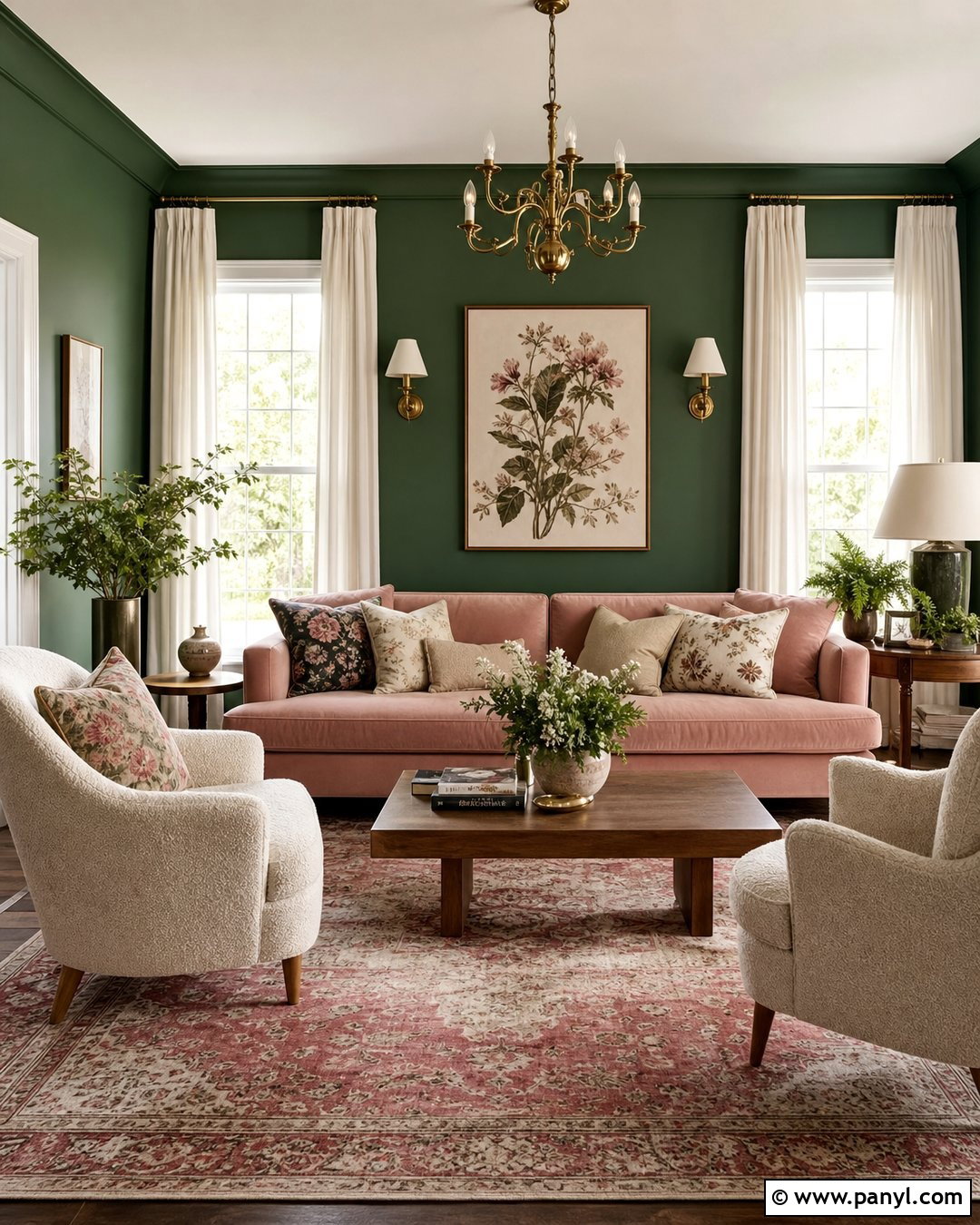 Forest Green Walls With Blush Pink - 25 Forest Green Wall Color Ideas