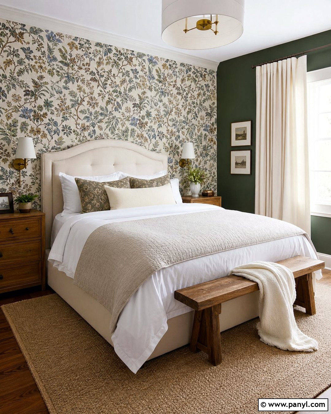 Forest Green Walls With Botanical Wallpaper - 30 forest green walls
