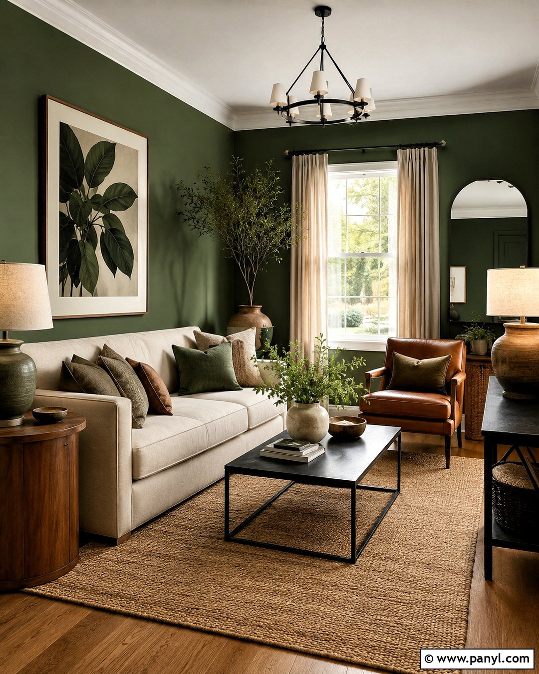 Forest Green Walls With Cognac Accents - 20 living room with green walls