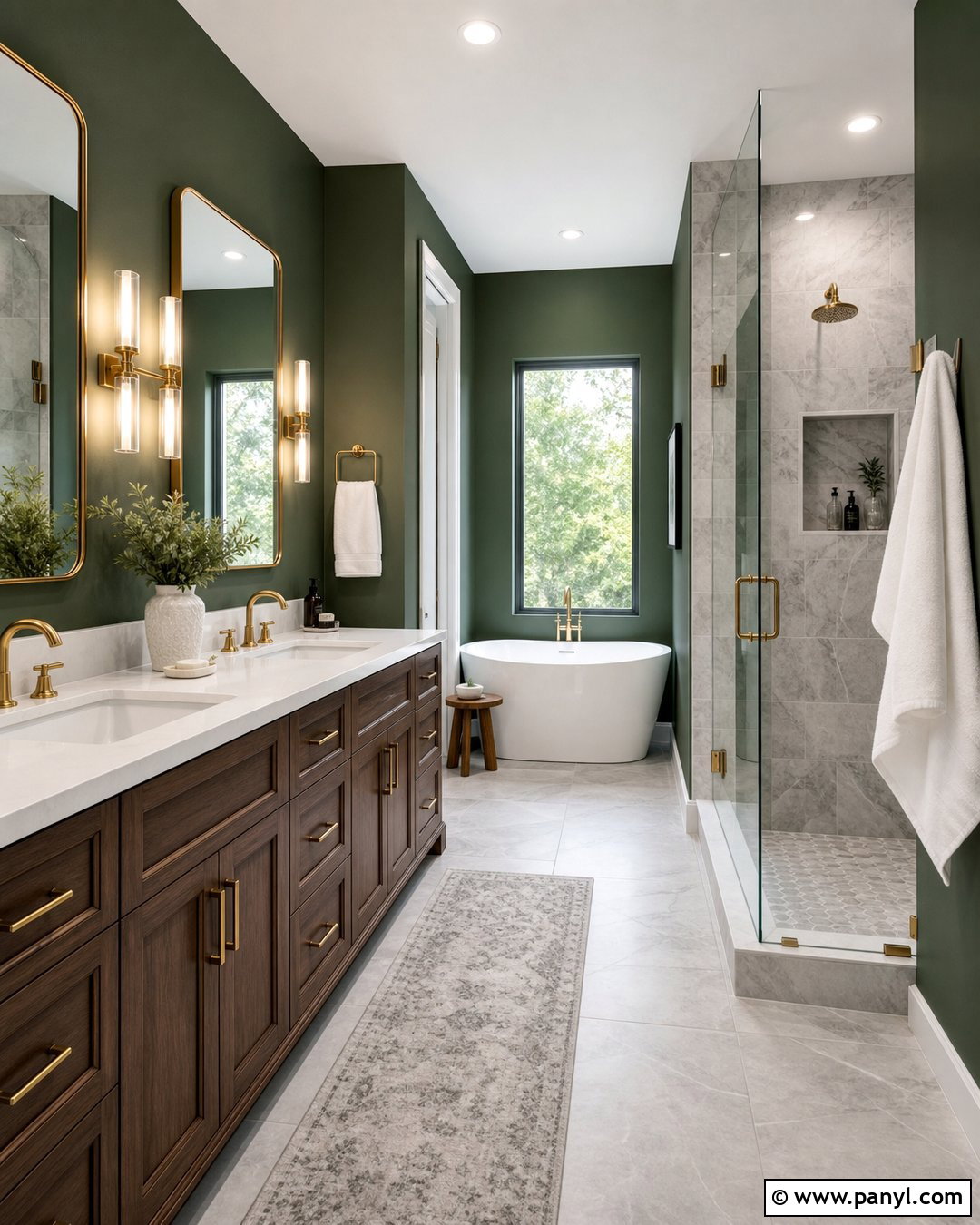 Forest Green Walls With Light Gray Marble Tiles - 20 Grey Tiles Green Walls