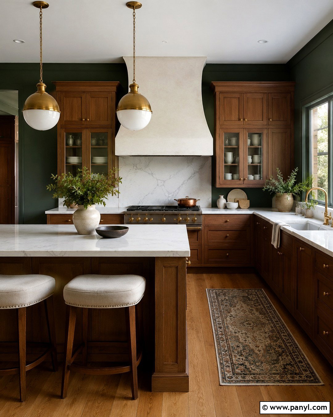 Forest Green Walls With Medium Brown Cabinets - 20 Green Wall Brown Cabinet Kitchen Ideas