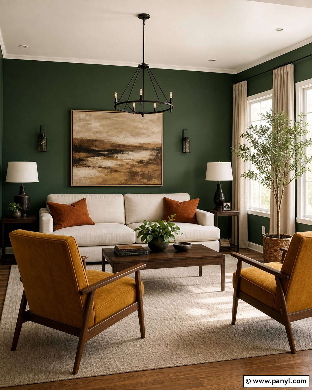 Forest Green Walls With Mustard Yellow - 25 Forest Green Wall Color Ideas