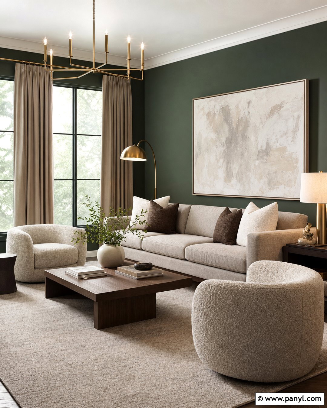 Forest Green Walls With Warm Greige Furniture - 30 forest green walls