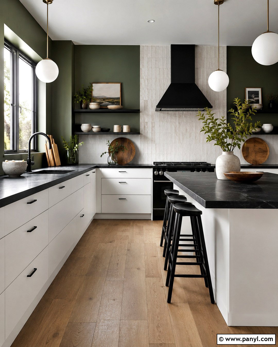 Forest Green Walls With White Cabinets And Black Counters - 20 Black And White Kitchen With Green Walls