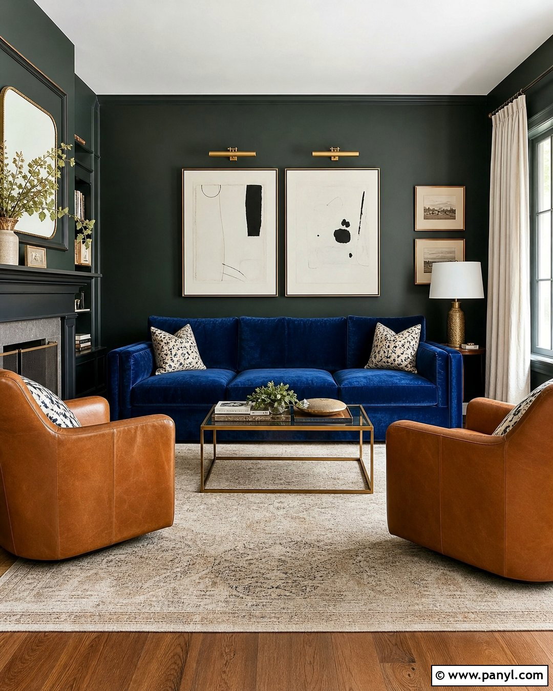 Forest Green Walls With a Blue Couch - 20 Blue Couch Wall Color Ideas