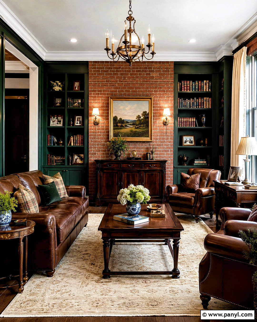 Forest Green With A Brick Wall - 20 What Color Goes With Brick Wall Ideas