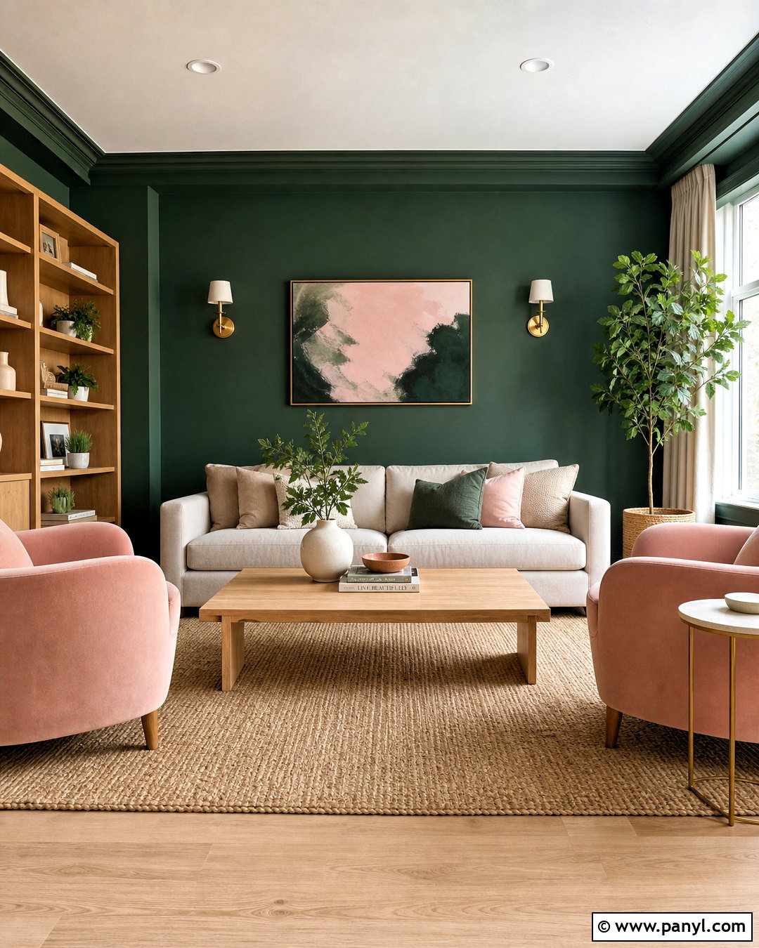 Forest Green and Blush Pink Living Room - 20 forest green living room ideas