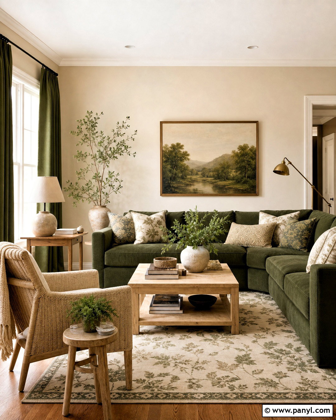 Forest Green and Cream Living Room - 20 forest green living room ideas