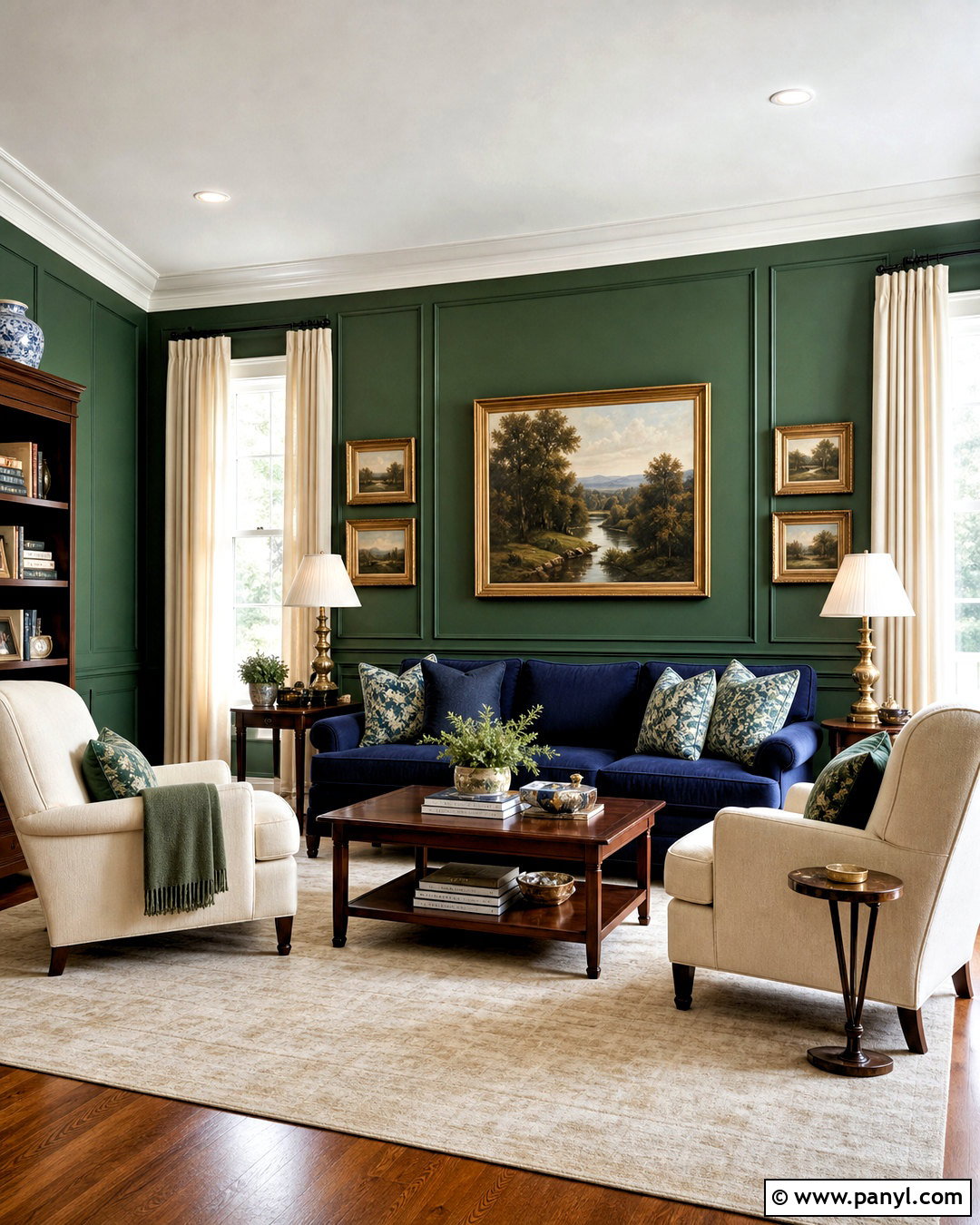 Forest Green and Navy Living Room - 20 forest green living room ideas
