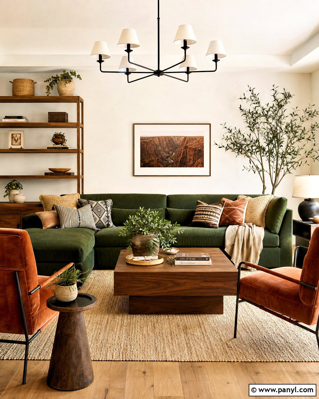Forest Green and Rust Living Room - 20 forest green living room ideas