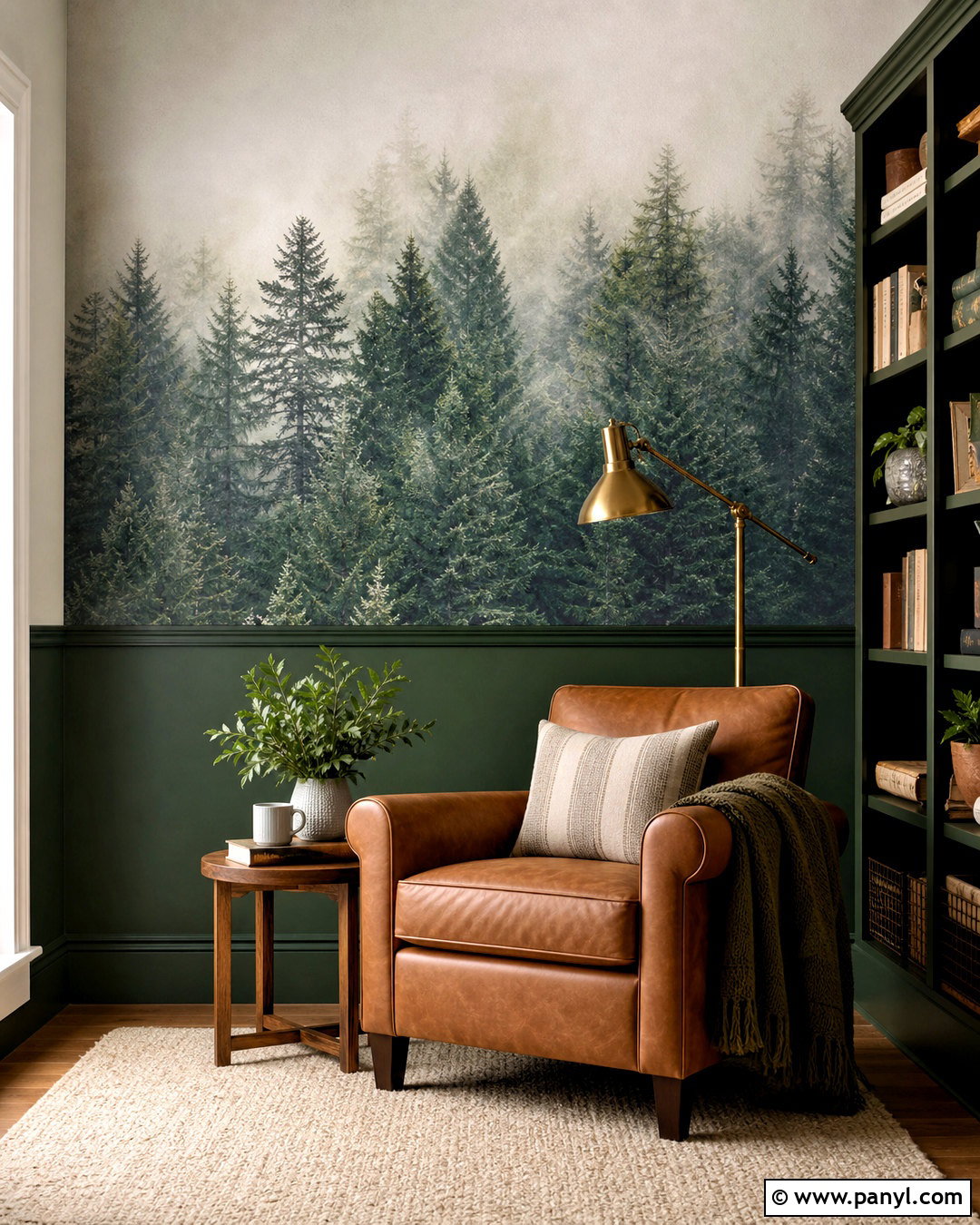 Forest Mural Wallpaper With Deep Green Paint - 20 half wallpaper half paint ideas
