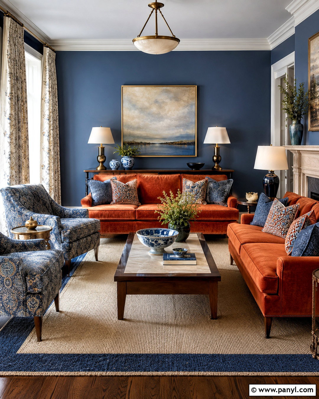 Formal Blue and Terracotta Living Room - 20 blue and terracotta living room ideas