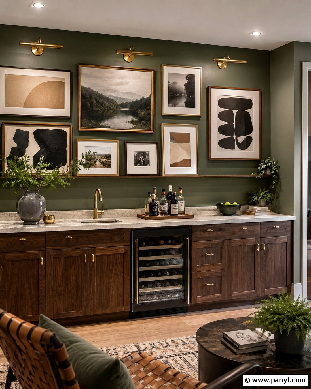 Framed Art Home Bar Accent Wall - 20 Home Bar Accent Wall Ideas