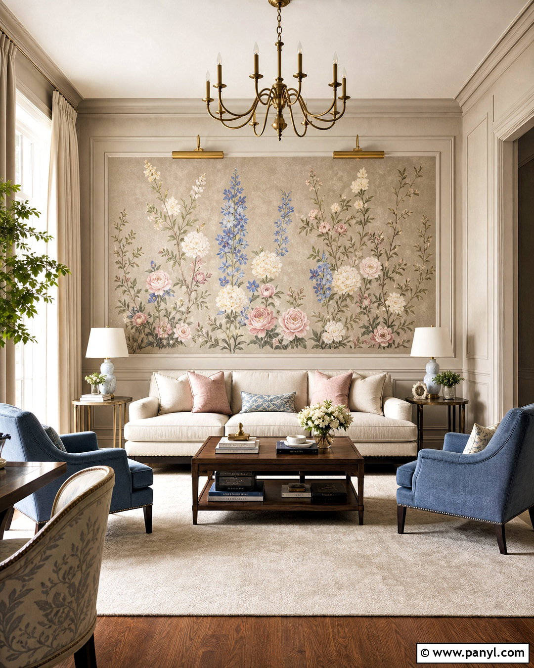 Framed Floral Wall Mural Living Room - 20 floral wall mural ideas