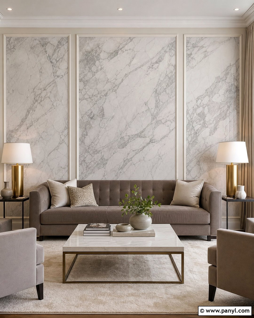 Framed Marble Wallpaper Panels - 30 Marble Wallpaper Living Room Ideas