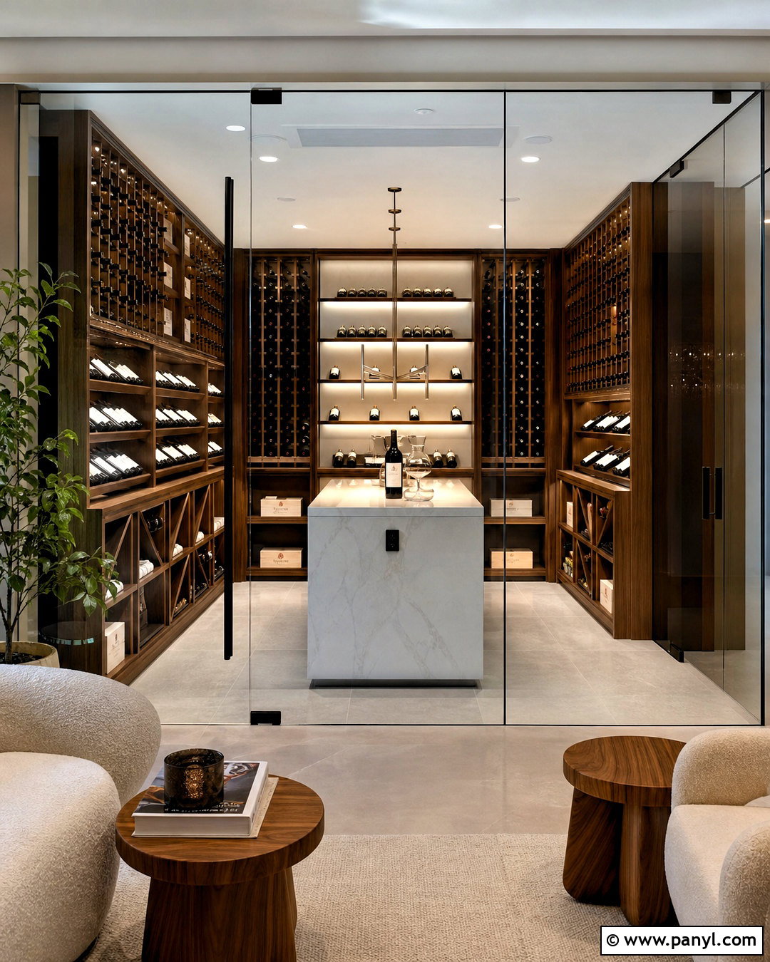 Frameless Wine Cellar With Island - 20 frameless wine cellar ideas