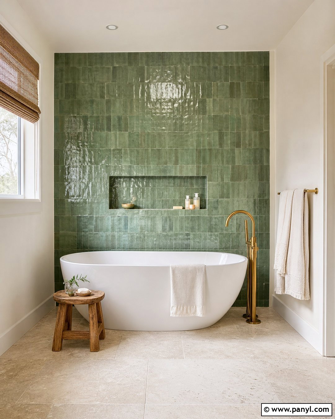 Freestanding Tub Green Accent Wall - 35 Green Accent Wall Bathroom Ideas