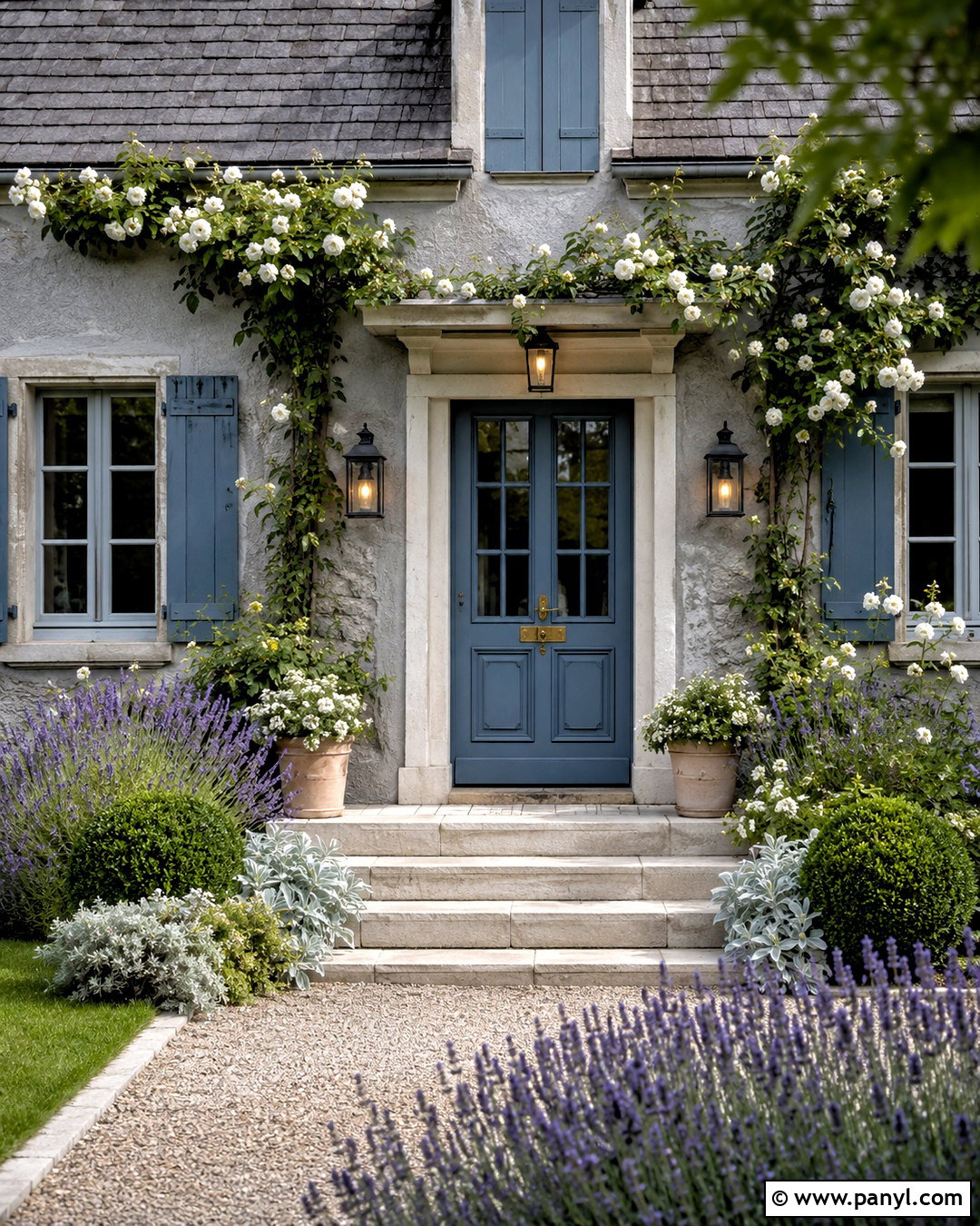 French Blue Front Door - 20 door colors for gray house ideas