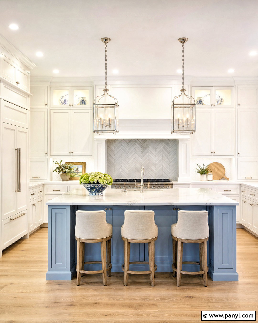 20 White Kitchen With Blue Island Ideas for Coastal Charm