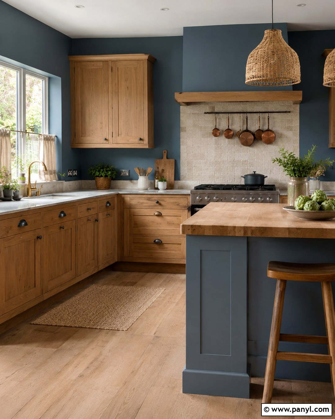 French Blue Kitchen Walls With Natural Oak Cabinets - 20 Country Blue Kitchen Walls