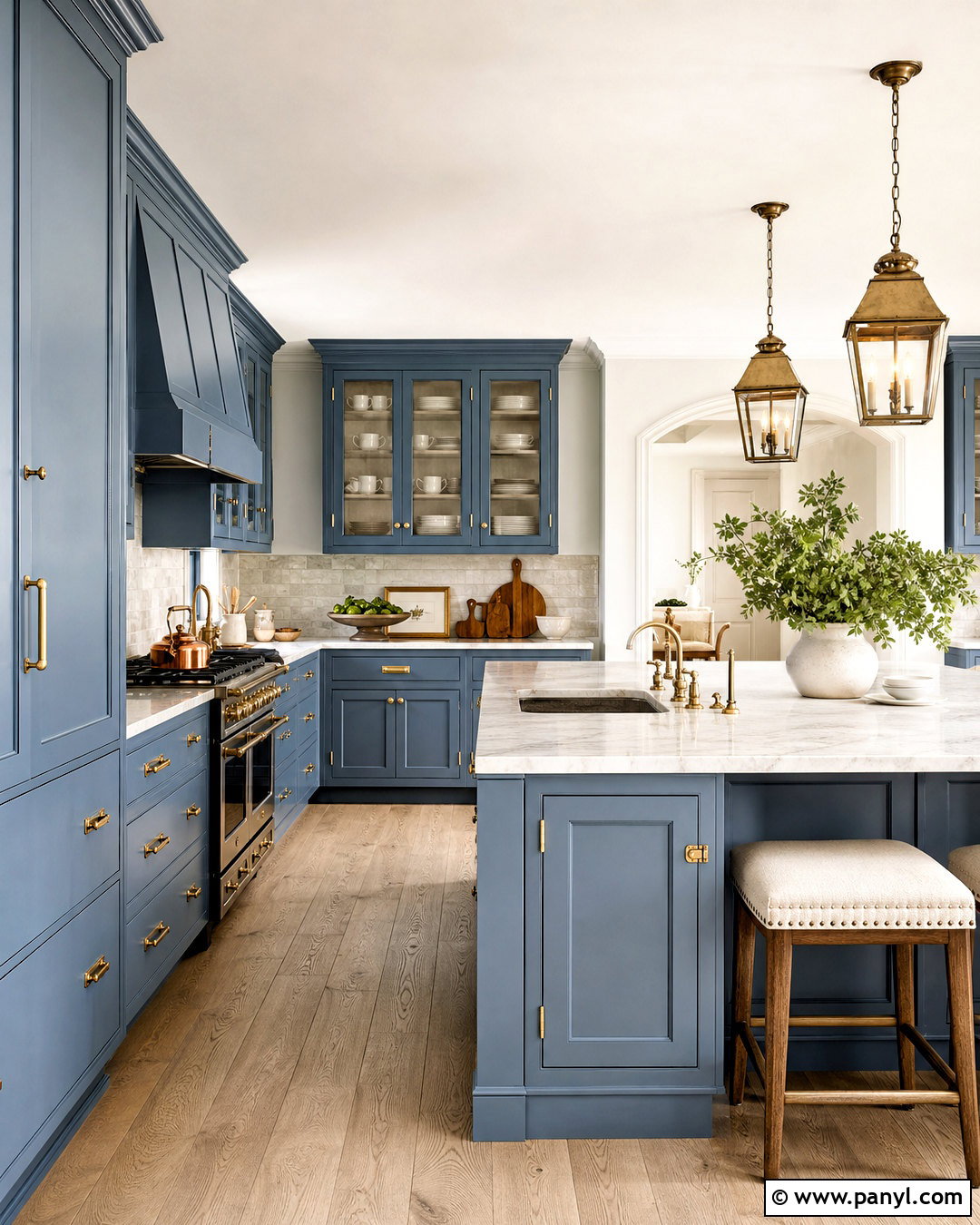 French Blue Kitchen With Brass Hardware - 20 french blue kitchen ideas