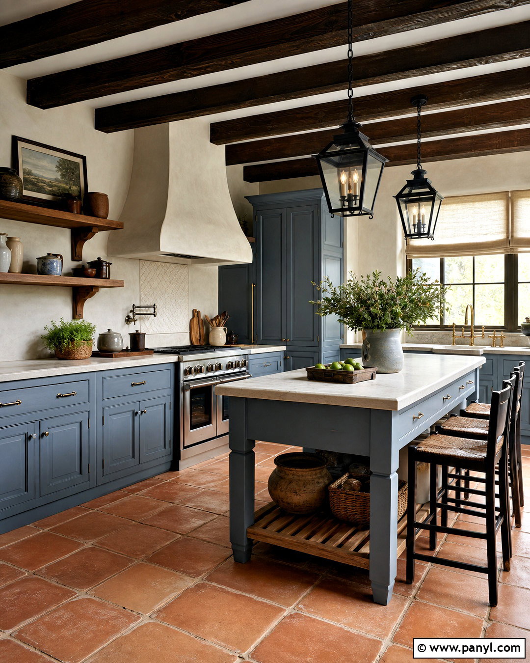 French Blue Kitchen With Wood Beams - 20 french blue kitchen ideas