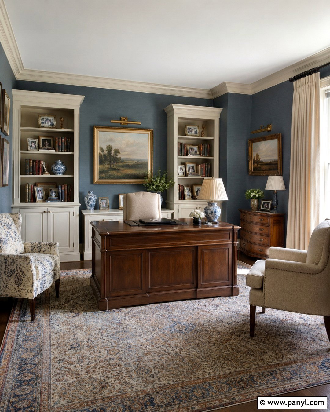 French Blue Office Walls With Traditional Furniture - 20 Blue Paint For Office Walls