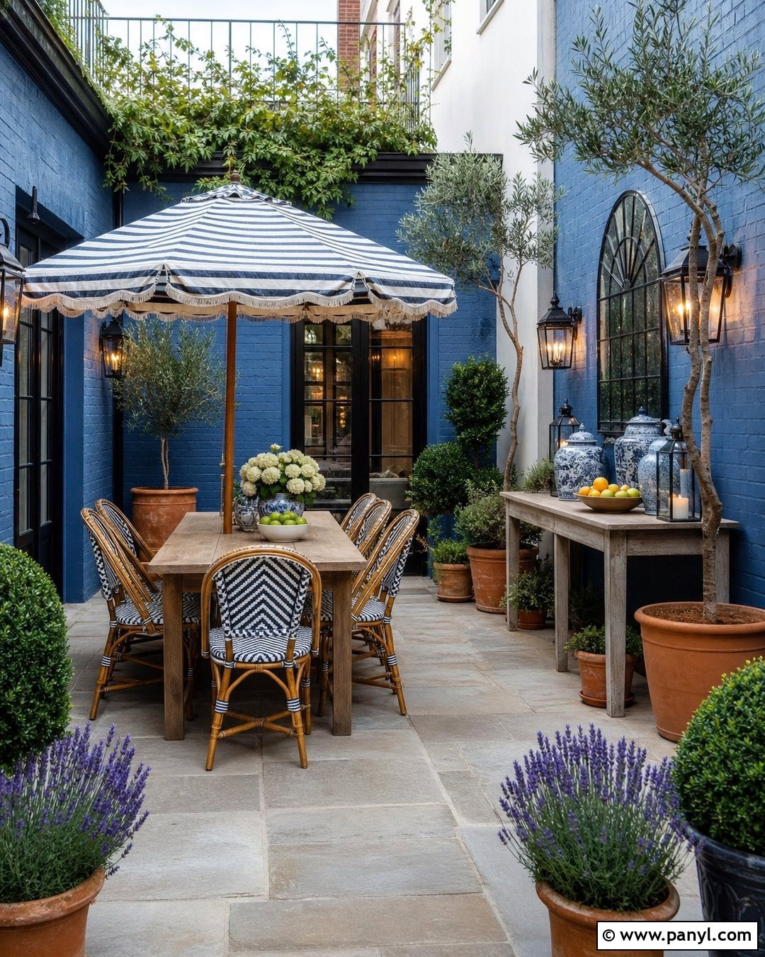French Blue Painted Brick Patio - 20 Blue Painted Brick Wall Ideas