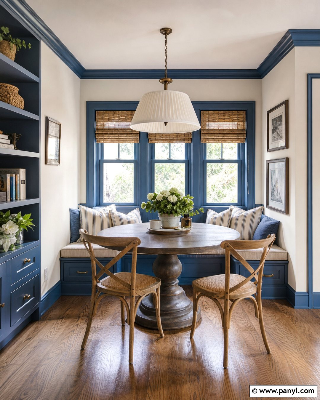 French Blue Trim Breakfast Nook - 35 Blue Trim White Walls