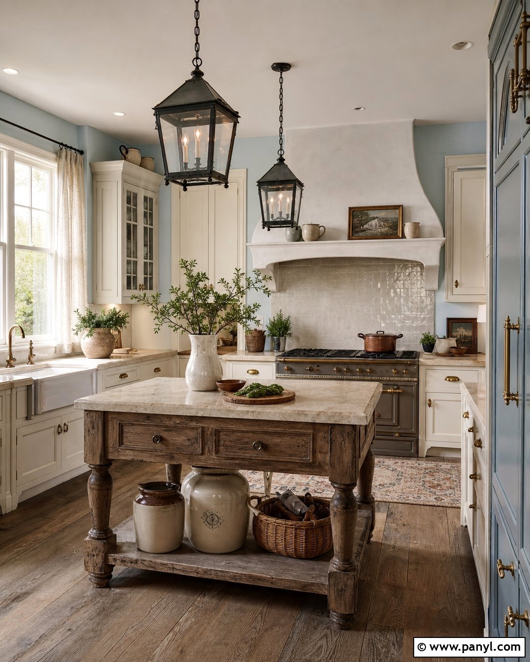 French Country Kitchen With Light Blue Walls - 20 Light Blue Walls White Cabinets
