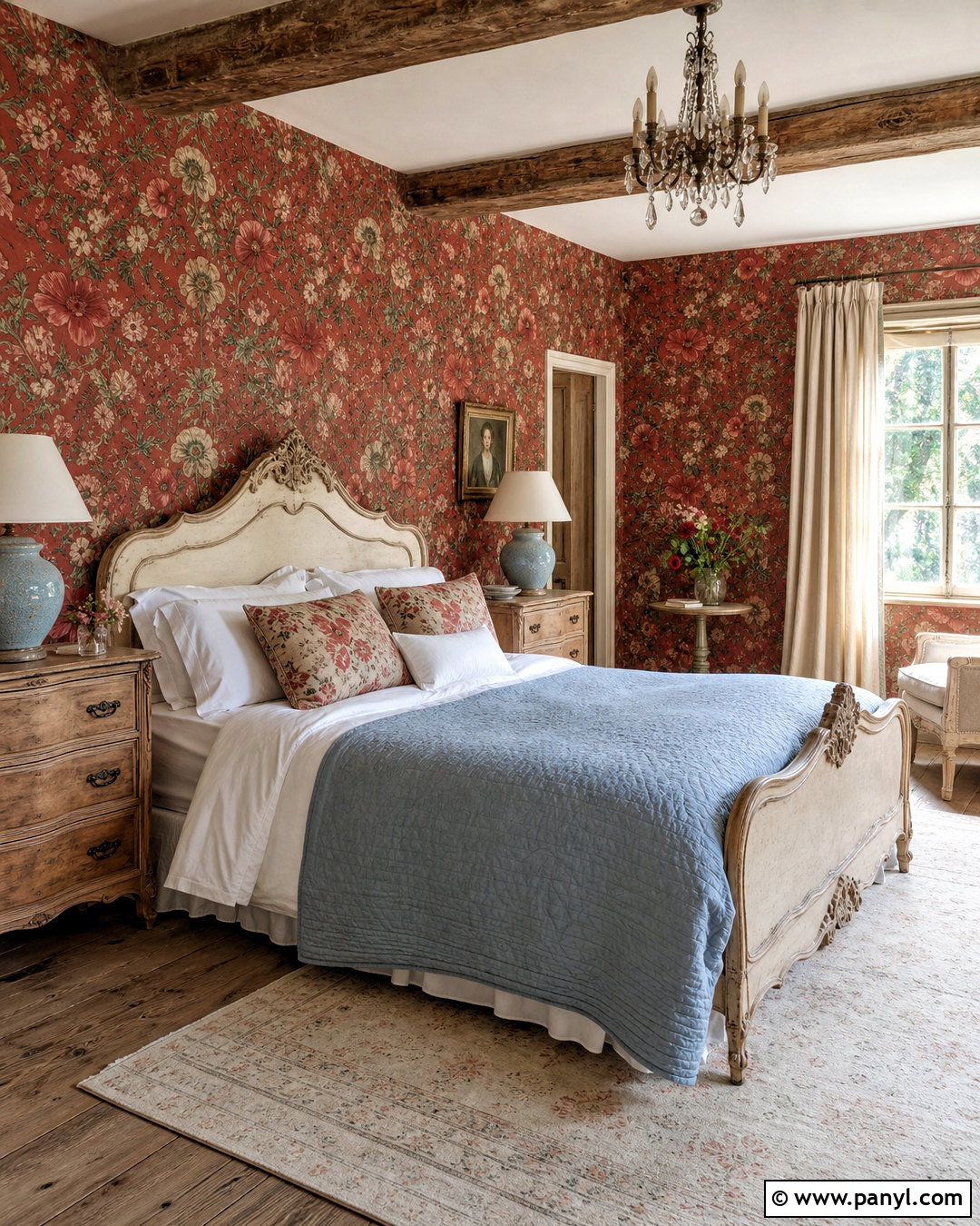 French Country Red Floral Wallpaper Bedroom - 20 antique red floral wallpaper ideas